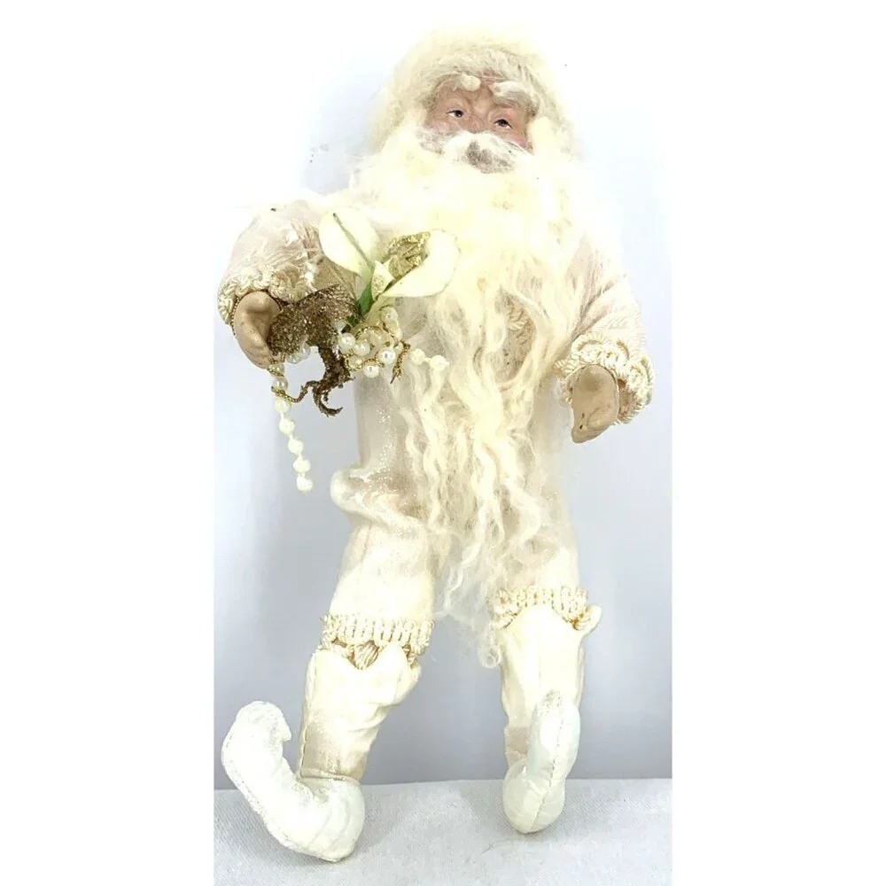Old World Santa Father Christmas Santa Claus White & Gold Decor 8.5